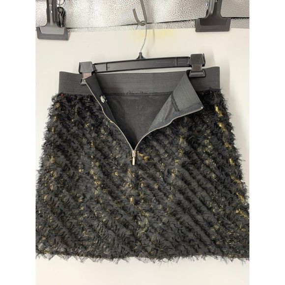 Women’s guess mini skirt medium elastic fringe texture 5602 black - Picture 5 of 6